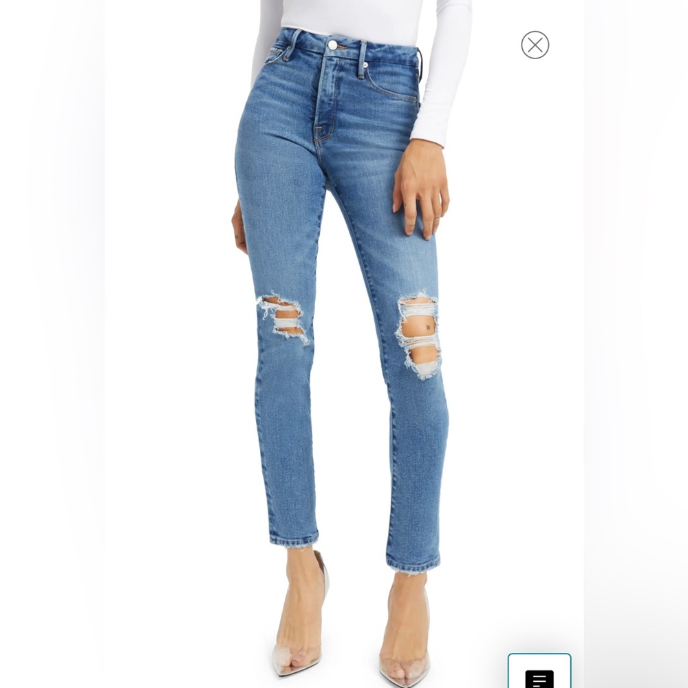 Good American Good Classic Distressed Raw Hem Skinny Jeans